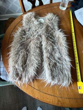 Sebby Collection Faux Fur & Knit Back Sleeveless Shag Vest - Tan Medium